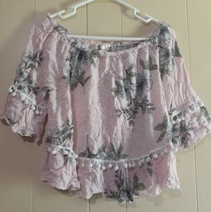 Joah pink floral tassel top wide sleeve large